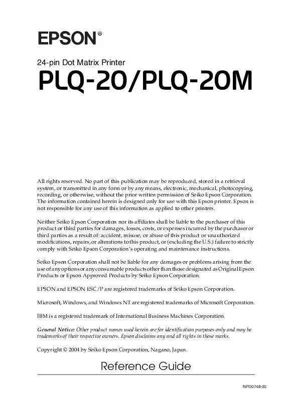 Mode d'emploi EPSON PLQ-20