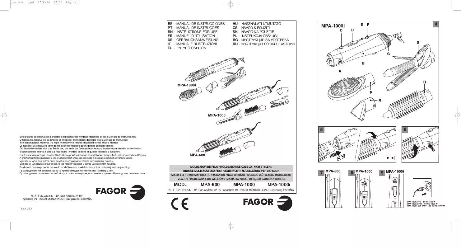Mode d'emploi FAGOR MPA-1000I-1000-600