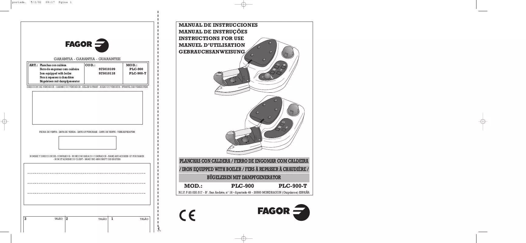 Mode d'emploi FAGOR PLC-900-900T