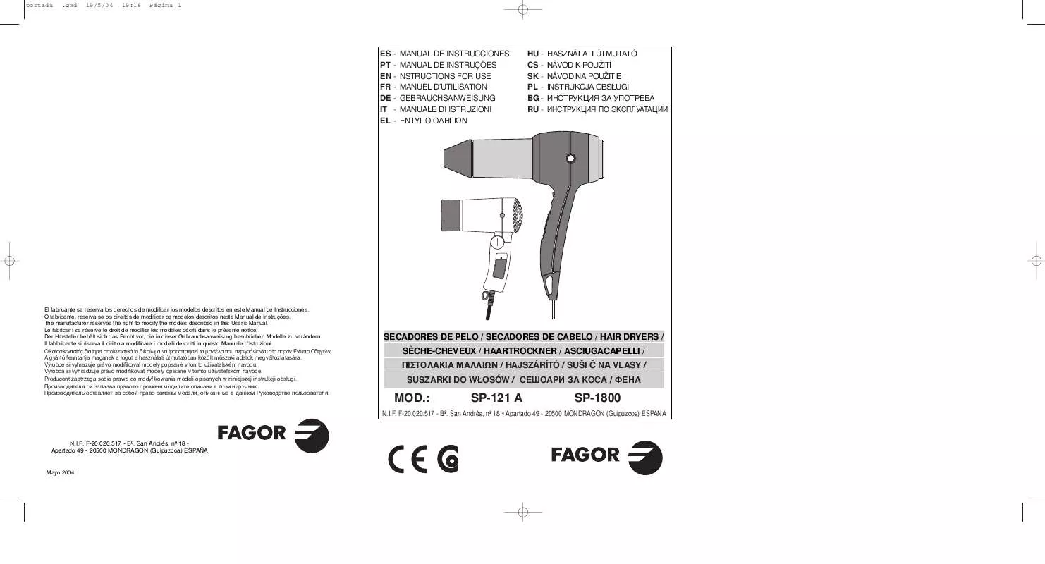 Mode d'emploi FAGOR SP-1800-121A