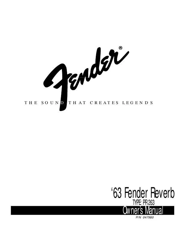 Mode d'emploi FENDER 63 FENDER REVERB