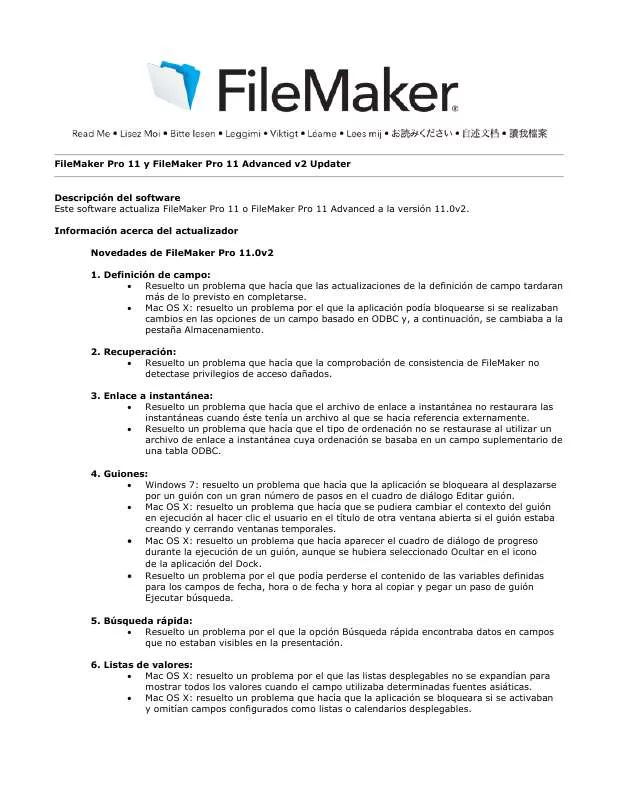 Mode d'emploi FILEMAKER FILEMAKER PRO 11