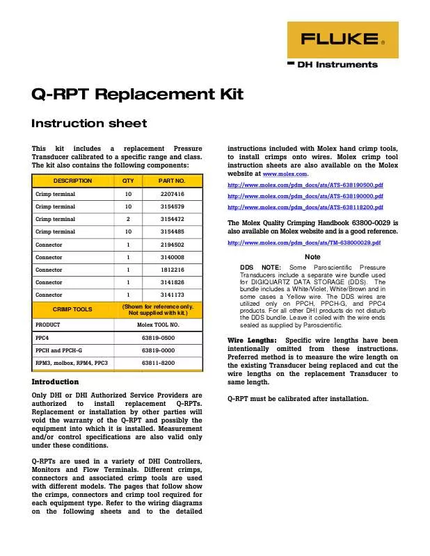 Mode d'emploi FLUKE Q-RPT