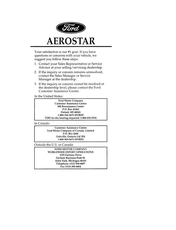 Mode d'emploi FORD AEROSTAR-1996