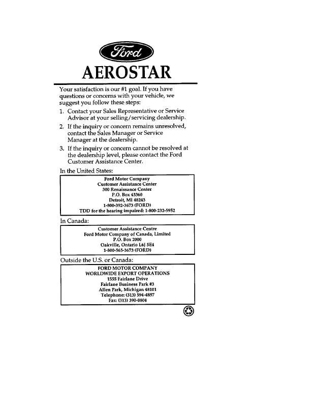 Mode d'emploi FORD AEROSTAR-1997