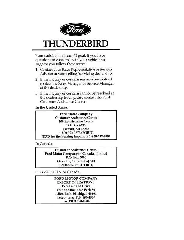 Mode d'emploi FORD THUNDERBIRD-1996