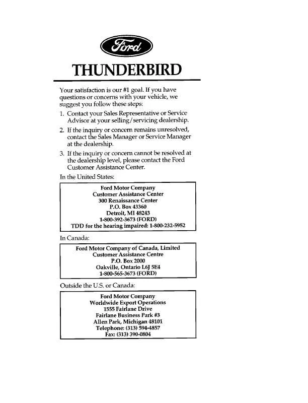 Mode d'emploi FORD THUNDERBIRD-1997