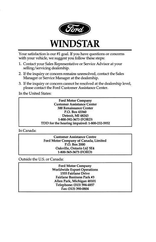 Mode d'emploi FORD WINDSTAR-1997
