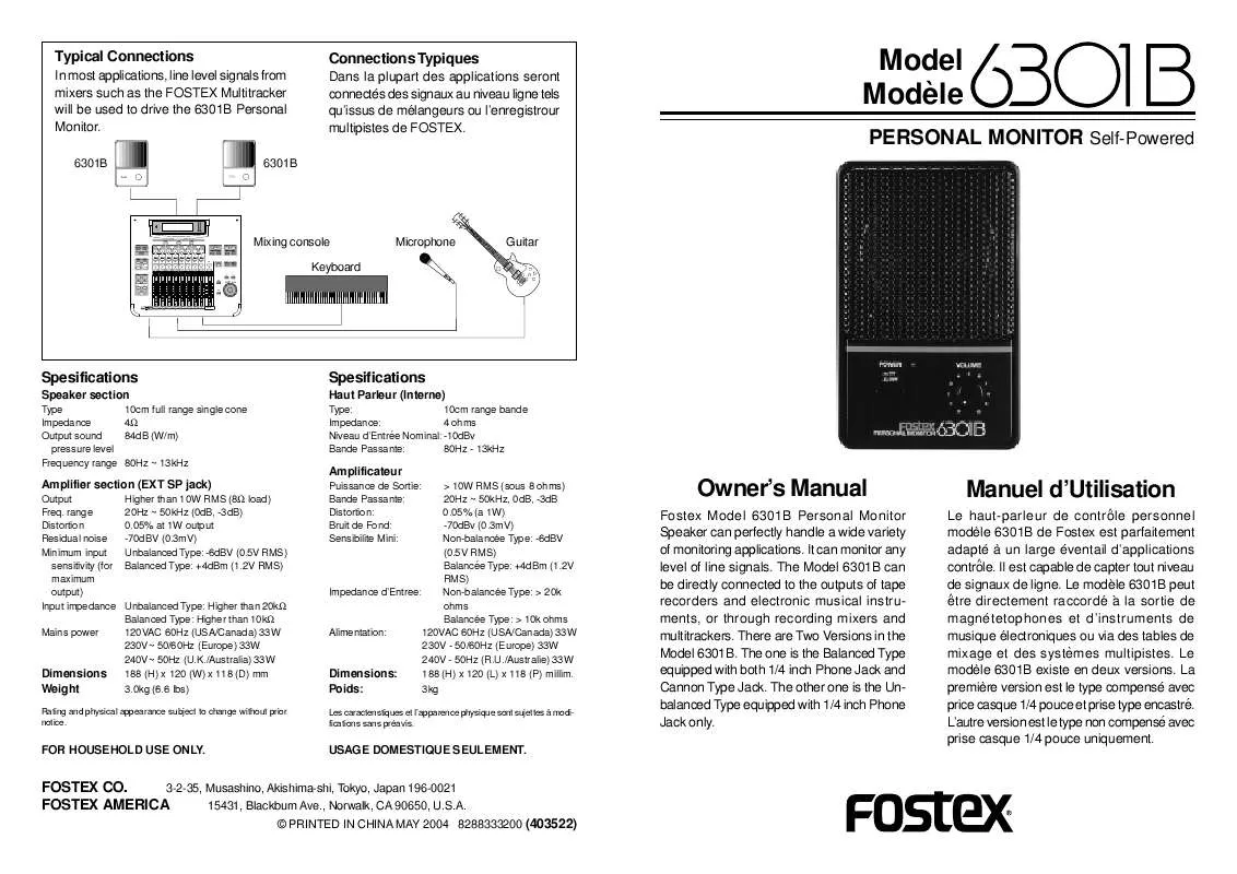 Mode d'emploi FOSTEX 6301B