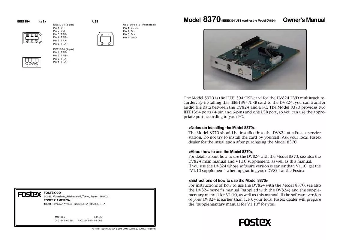 Mode d'emploi FOSTEX 8370