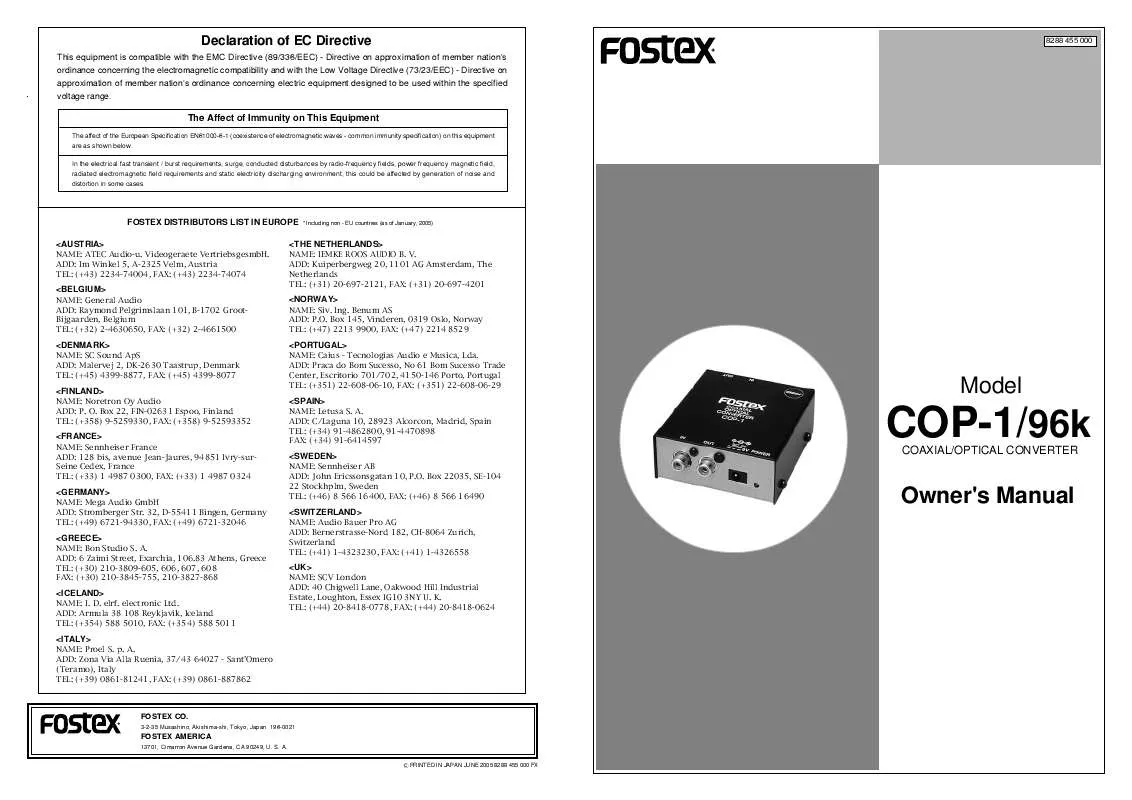 Mode d'emploi FOSTEX COP-1-96K