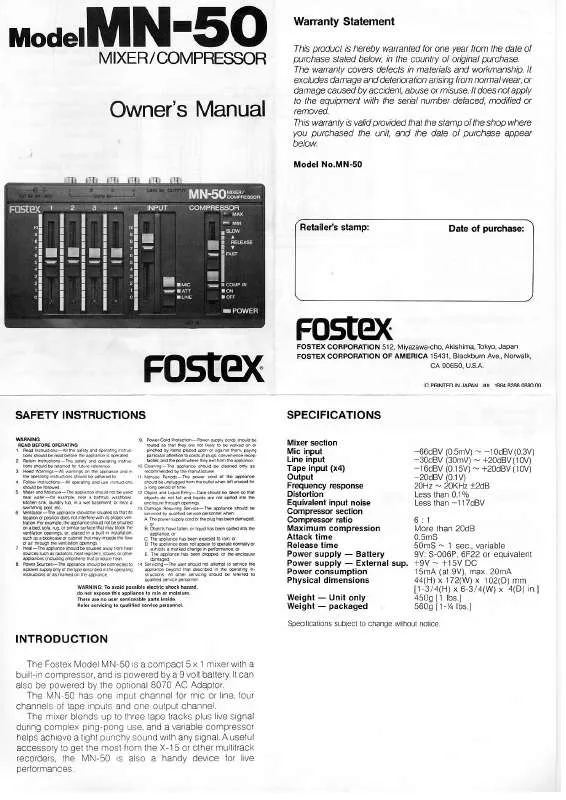 Mode d'emploi FOSTEX MN-15