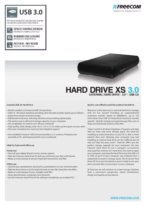 Mode d'emploi FREECOM HARD DRIVE XS 3.0