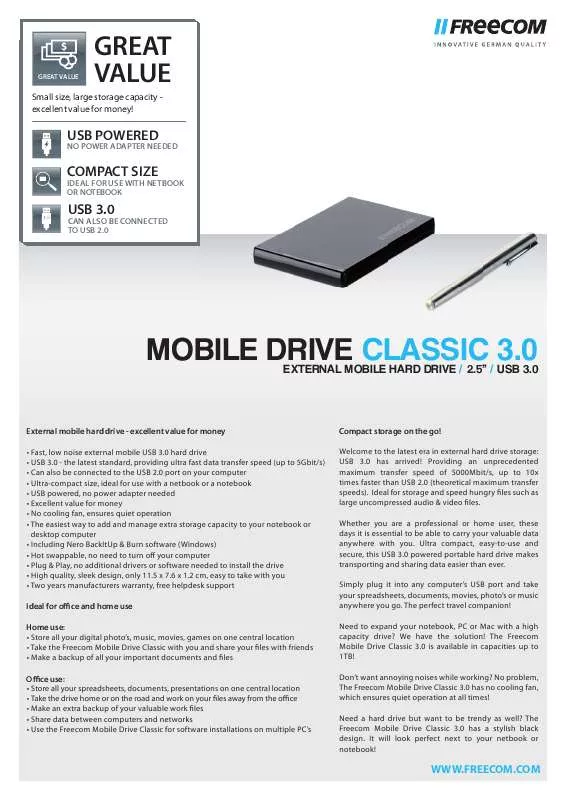 Mode d'emploi FREECOM MOBILE DRIVE CLASSIC 3.0