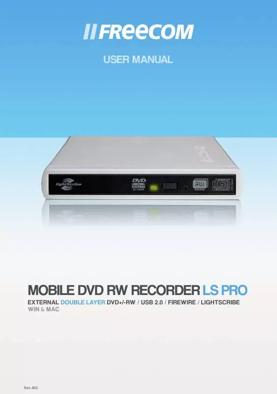 Mode d'emploi FREECOM MOBILE DVD RW RECORDER LS PRO