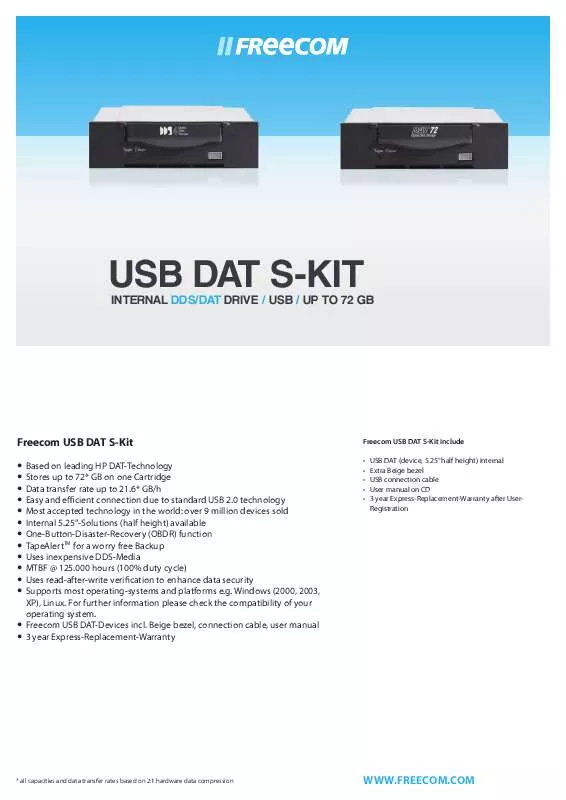 Mode d'emploi FREECOM USB DAT S-KIT