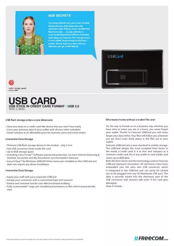 Mode d'emploi FREECOM USBCARD