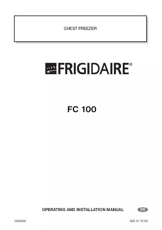 Mode d'emploi FRIGIDAIRE FC100