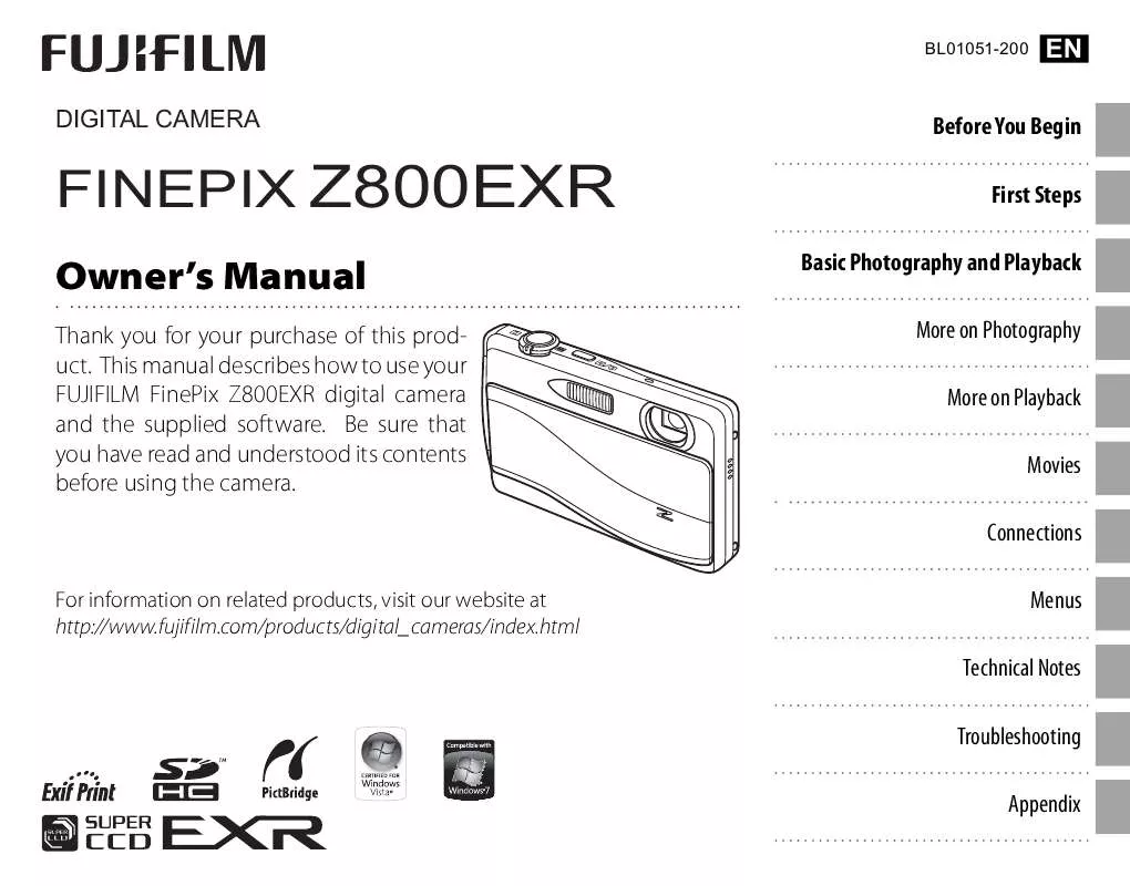 Mode d'emploi FUJIFILM FINEPIX Z800EXR