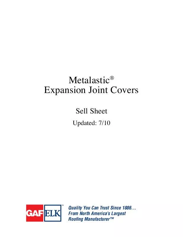 Mode d'emploi GAF METALASTIC EXPANSION JOINT COVERS