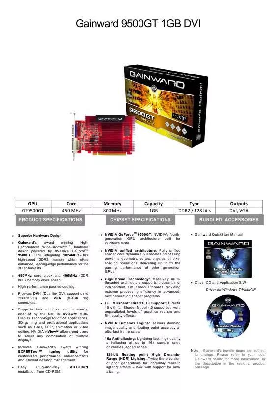 Mode d'emploi GAINWARD 9500GT 1GB DDR2
