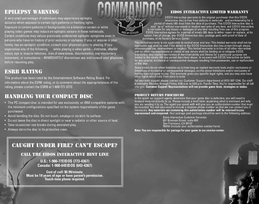 Mode d'emploi GAMES PC COMMANDOS 2-MEN OF COURAGE