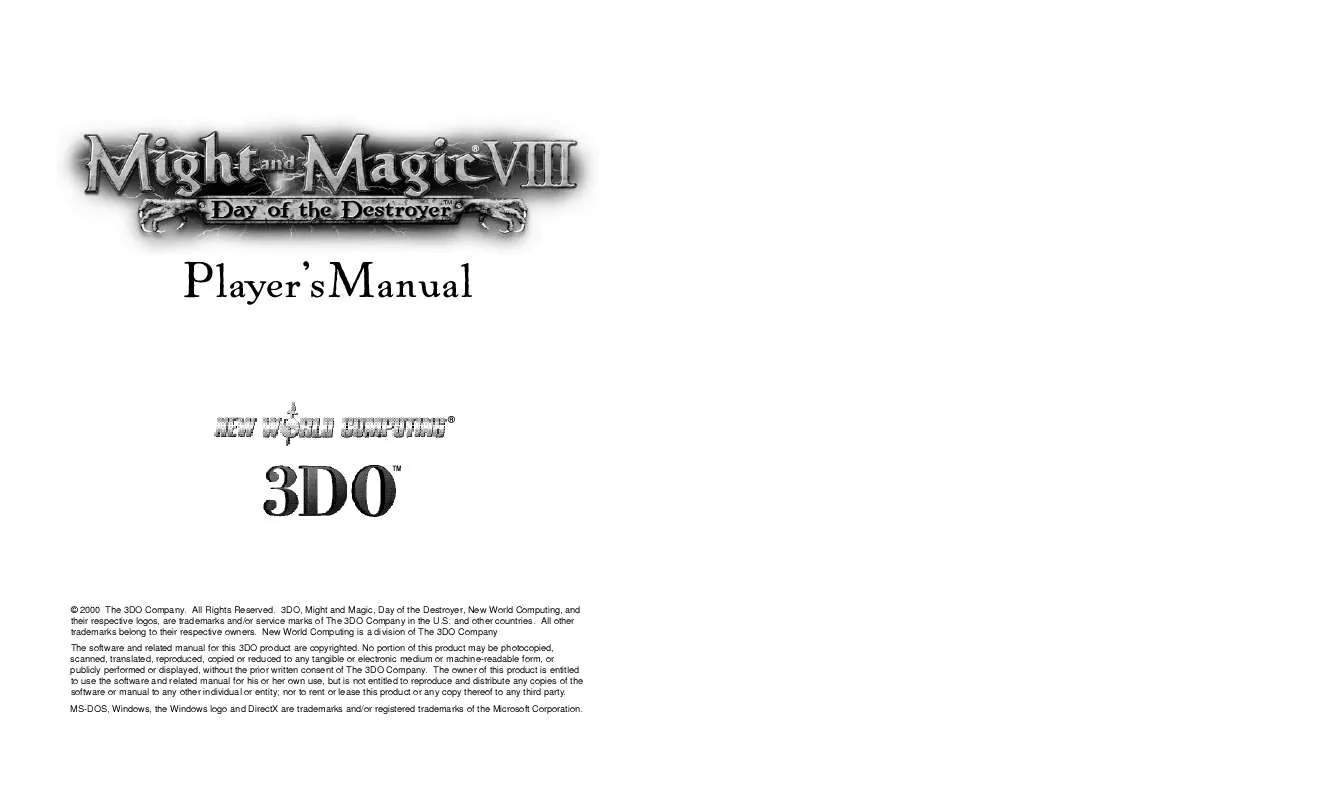 Mode d'emploi GAMES PC MIGHT AND MAGIC VIII-DAY OF THE DESTROYER
