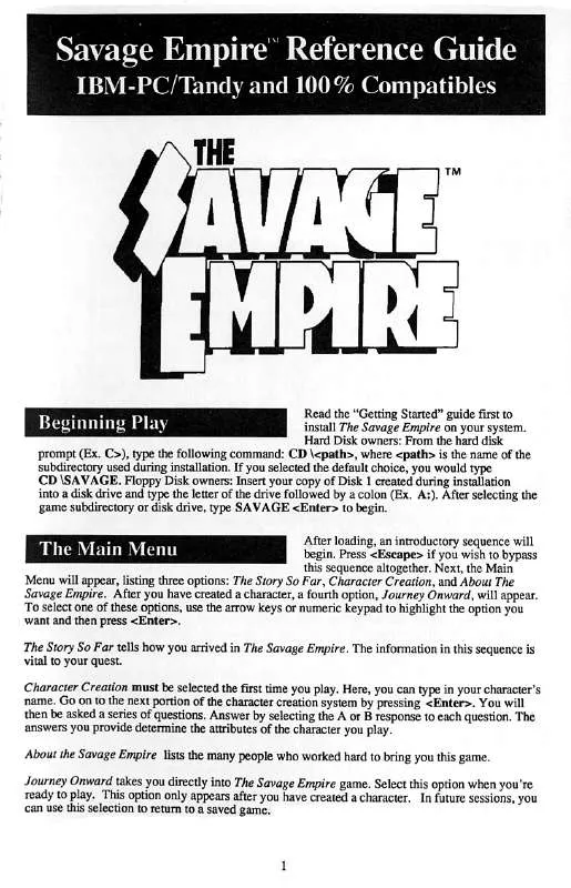 Mode d'emploi GAMES PC WORLDS OF ULTIMA-THE SAVAGE EMPIRE