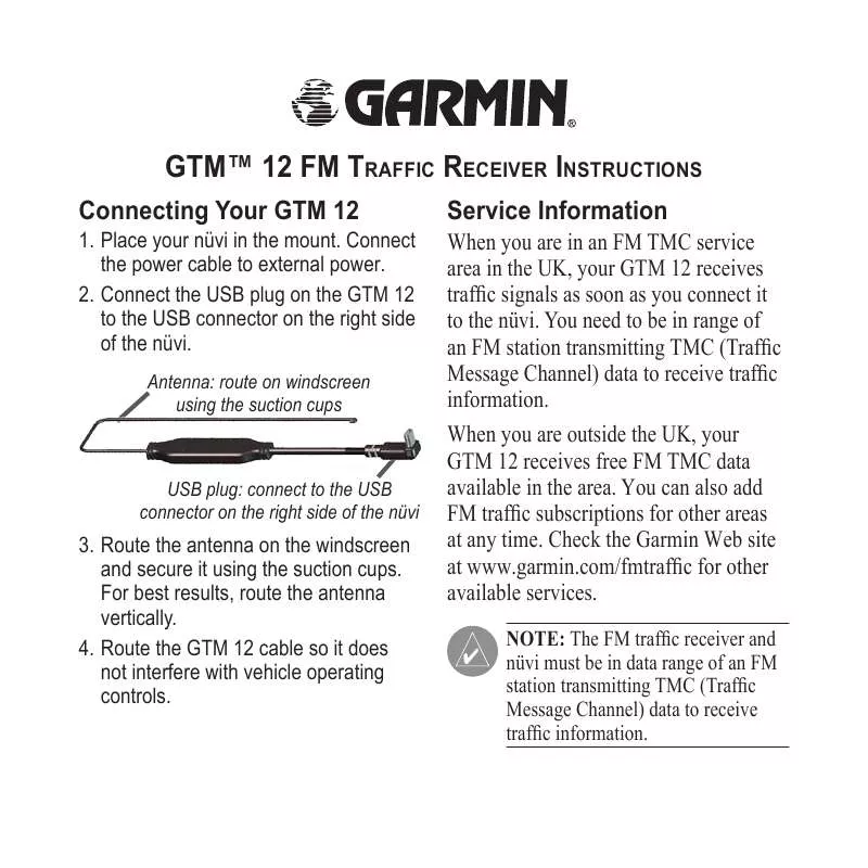 Mode d'emploi GARMIN GTM 12 FM