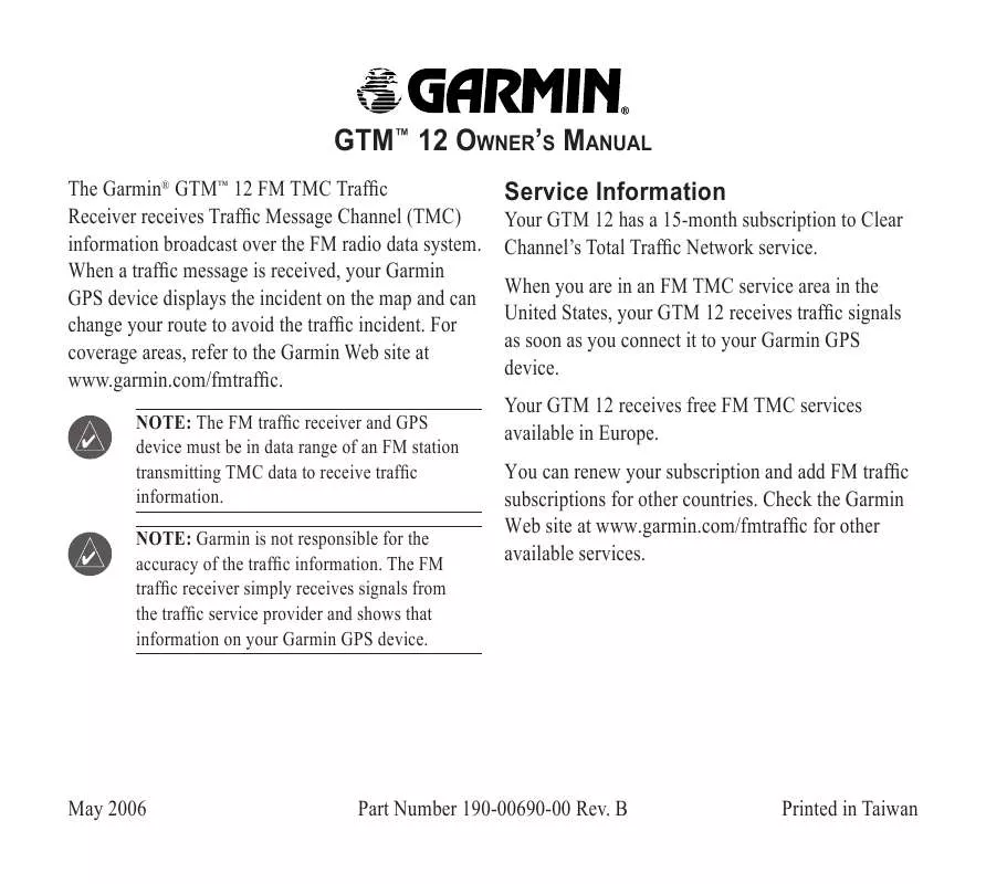 Mode d'emploi GARMIN GTM 12
