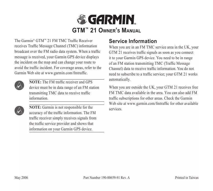 Mode d'emploi GARMIN GTM 21