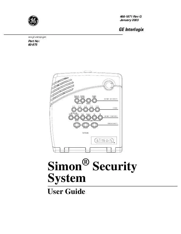 Mode d'emploi GE SECURITY SIMON SECURITY SYSTEM