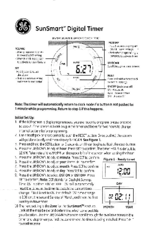 Mode d'emploi GE SUNSMART DIGITAL TIMER MODEL 15079