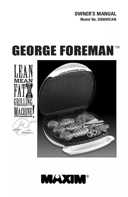 Mode d'emploi GEORGE FOREMAN GR36WCAN