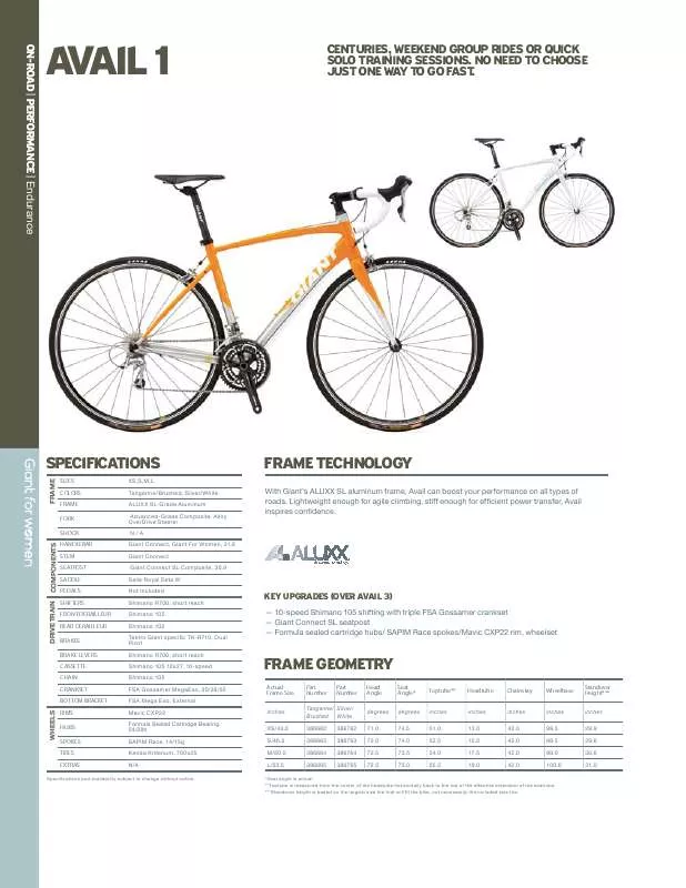 Mode d'emploi GIANT BICYCLES AVAIL 1