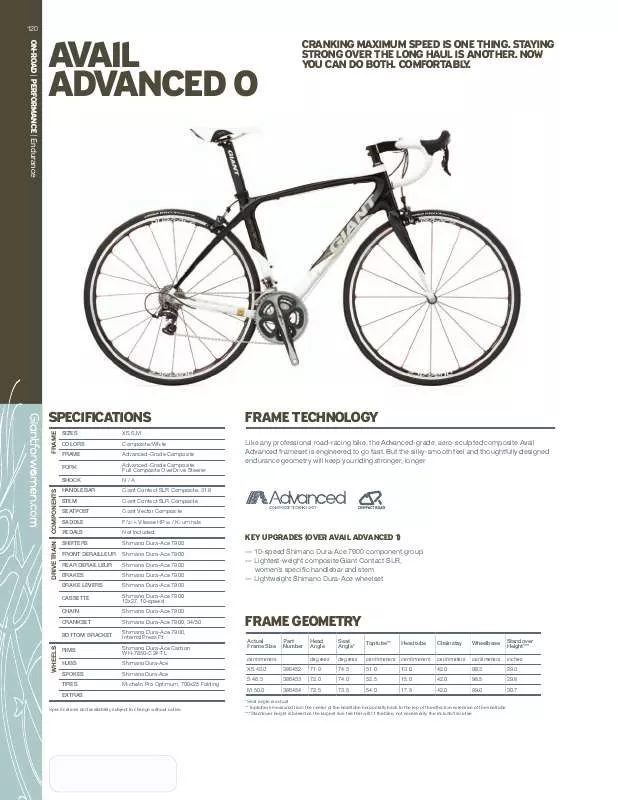 Mode d'emploi GIANT BICYCLES AVAIL ADVANCED 0
