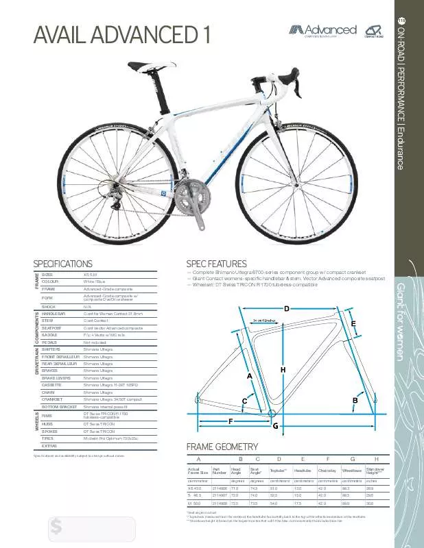 Mode d'emploi GIANT BICYCLES AVAIL ADVANCED 1