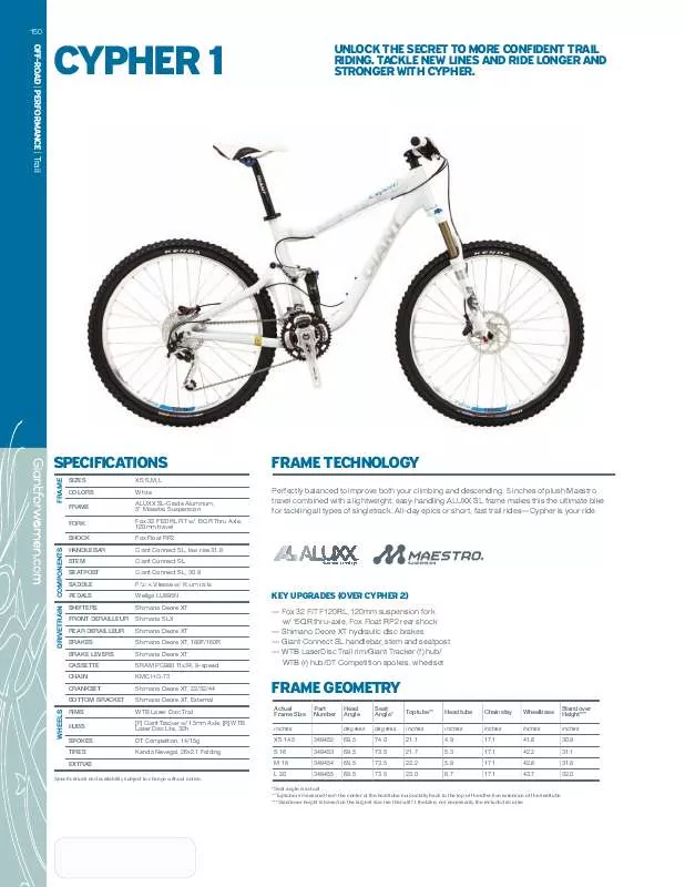 Mode d'emploi GIANT BICYCLES CYPHER 1