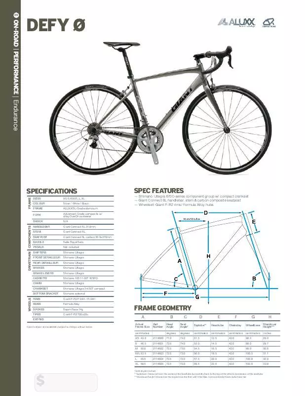 Mode d'emploi GIANT BICYCLES DEFY 0