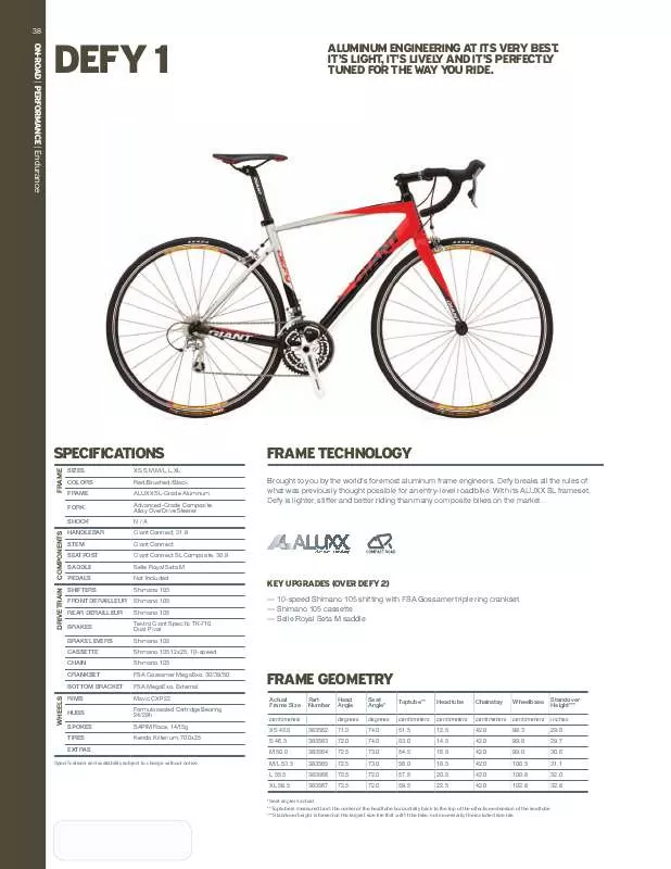 Mode d'emploi GIANT BICYCLES DEFY 1