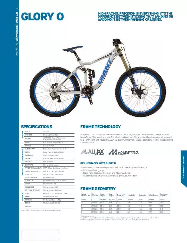 Mode d'emploi GIANT BICYCLES GLORY 0