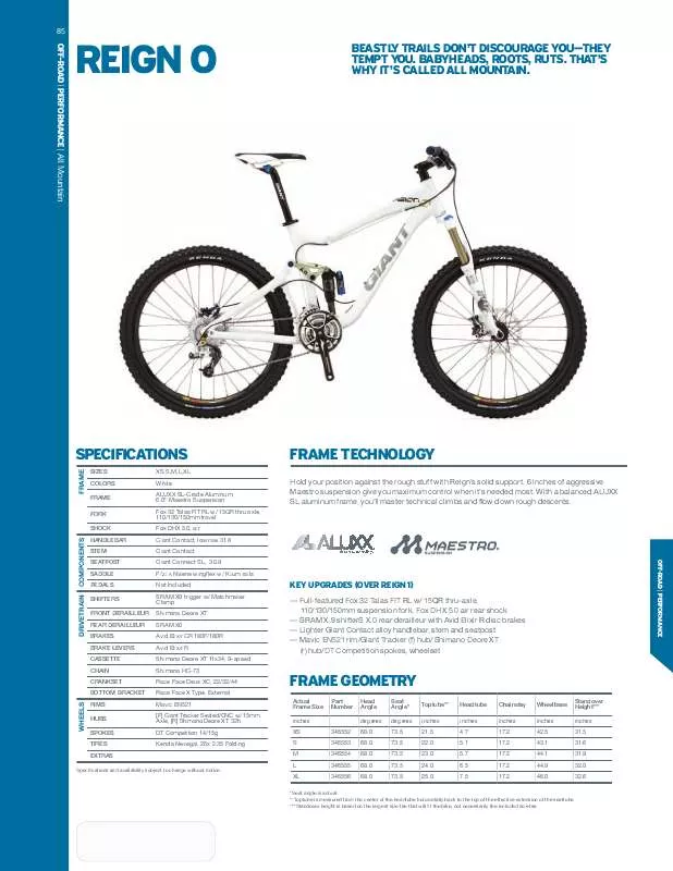 Mode d'emploi GIANT BICYCLES REIGN 0