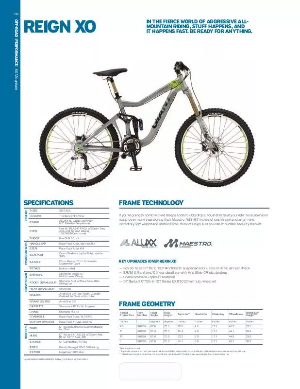 Mode d'emploi GIANT BICYCLES REIGN X0