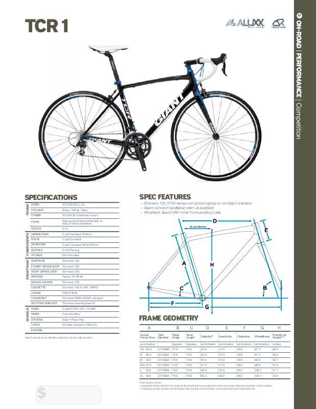 Mode d'emploi GIANT BICYCLES TCR 1