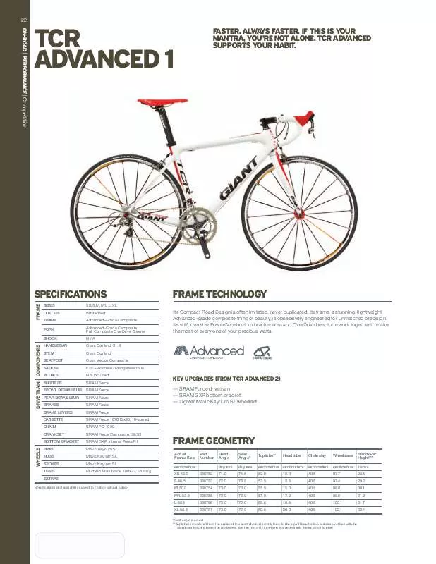 Mode d'emploi GIANT BICYCLES TCR ADVANCED 1