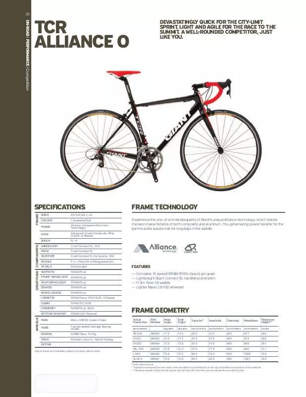 Mode d'emploi GIANT BICYCLES TCR ALLIANCE 0