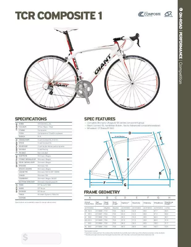Mode d'emploi GIANT BICYCLES TCR COMPOSITE 1