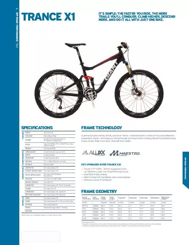Mode d'emploi GIANT BICYCLES TRANCE X1