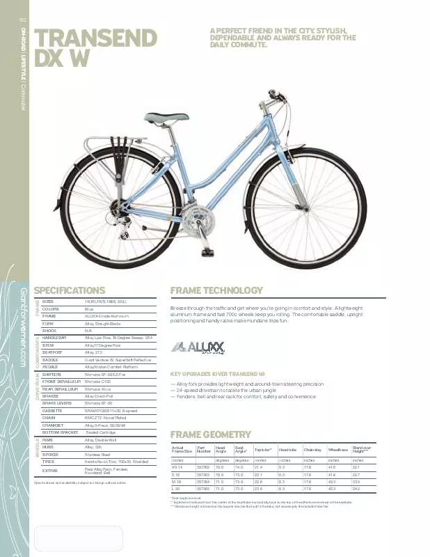 Mode d'emploi GIANT BICYCLES TRANSEND DX W