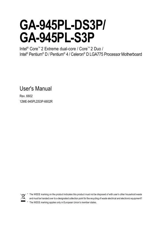 Mode d'emploi GIGABYTE GA-945PL-S3P